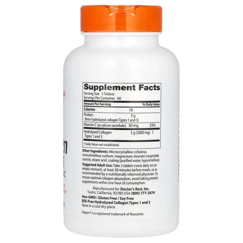 Image of Collagen Types 1 & 3 with Vitamin C (1000mg) 180tabs supplement facts